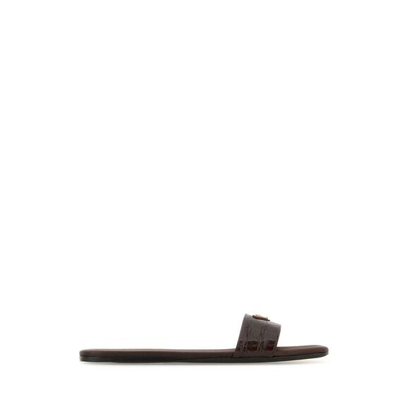 Prada Women Chocolate Leather Slippers